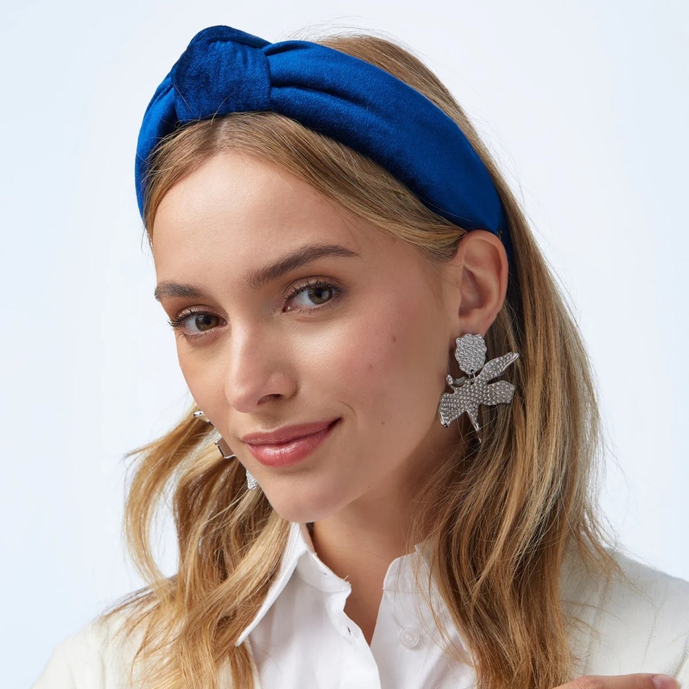 Lele Sadoughi Navy Velvet Knot Headband | Bestseller | Comfortable Wide Band - Picture 2 of 14